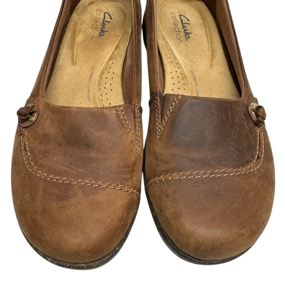 Clarks Roseville Sky Brown Leather Slip-On Loafers Shoes Womens 8 career office - Picture 8 of 15